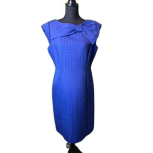 Tahari Arthur S. Levine Big Bow Blue Textured Sheath Petite Dress (10P)